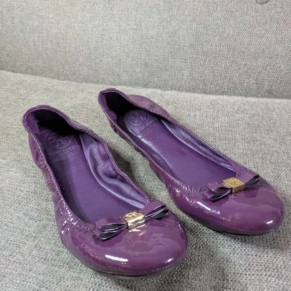 Tory Burch Purple Patent Leather Ballet Flats - Logo Bow - Size 11 - Picture 4 of 8
